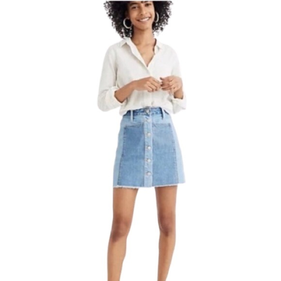 Women's 27 Madewell X ISKO Patchwork Jean Skirt Raw Edge 70's Style - Picture 1 of 8